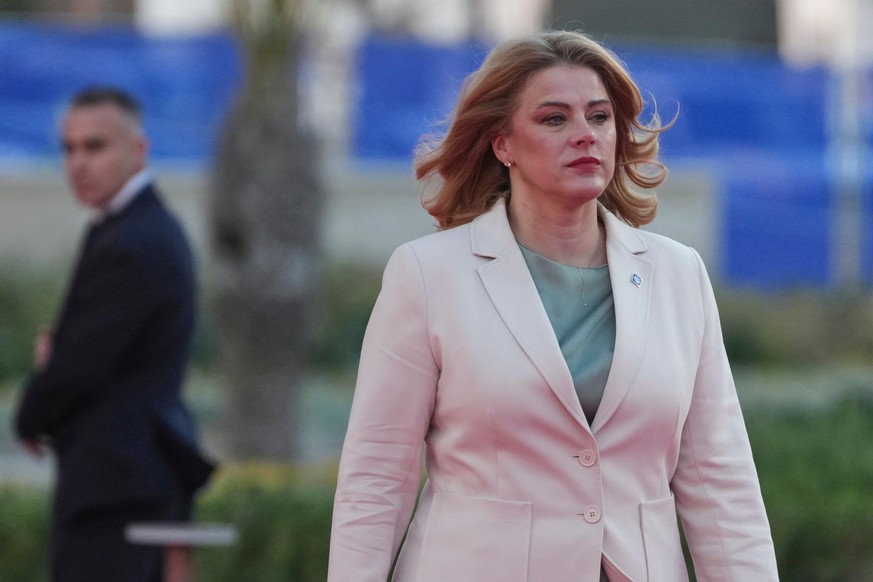 FILE - Latvia's Prime Minister Evika Silina arrives for the EU Summit in Ayia Napa, Cyprus, on April 23, 2026. (AP Photo/Petros Karadjias, File)
Evika Silina