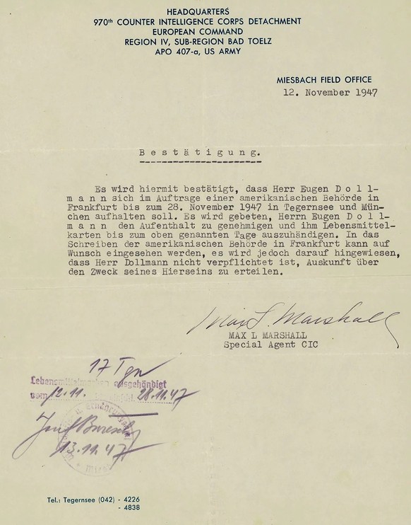 Laissez-passer américain pour l’ancien officier SS Eugen Dollmann, qui fut également impliqué dans l’opération Sunrise.
https://www.recherche.bar.admin.ch/recherche/recherche/#/fr/archive/unite/357792 ...