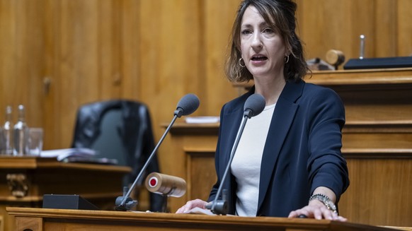 Jessica Jaccoud, SP-VD, spricht zur Grossen Kammer, an der Fruehjahrssession der Eidgenoessischen Raete, am Donnerstag, 14. Maerz 2024 im Nationalrat in Bern. (KEYSTONE/Alessandro della Valle)