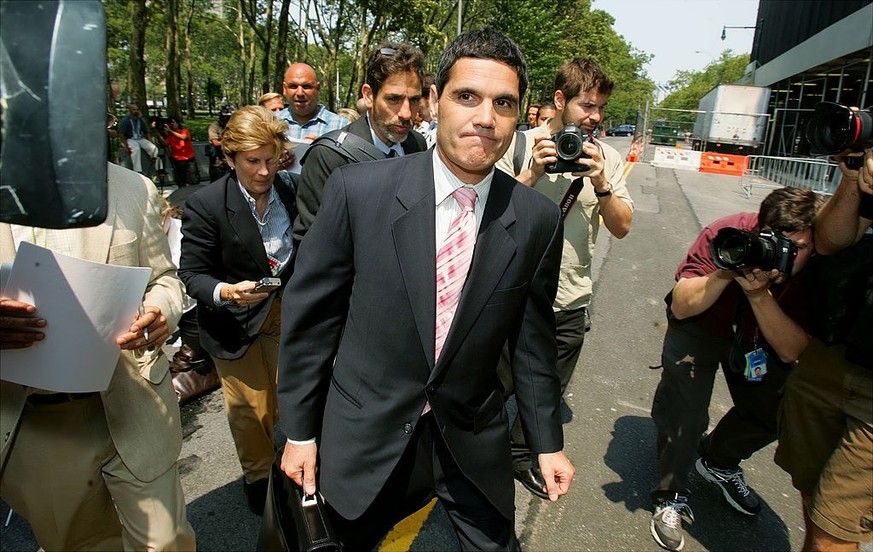 UNITED STATES - AUGUST 15: John Lauro, attorney for disgraced NBA Referee Tim Donaghy, speaks to the press outside Brooklyn Federal Court where his client plead guilty Wednesday morning to charges rel ...