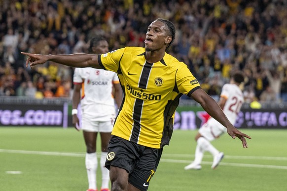 YB&#039;s Joel Monteiro celebrates after his scores to 2-0 during the Uefa Champions League playoff soccer match between Switzerland?s BSC Young Boys and Turkey?s Galatasaray Istanbul, at the Wankdorf ...