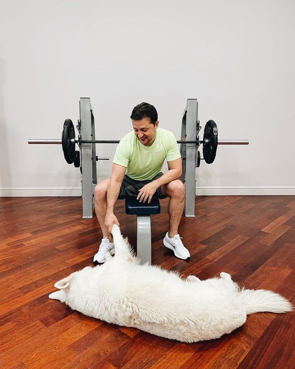 Zelensky en 2019, avec l'un de ses deux chiens.