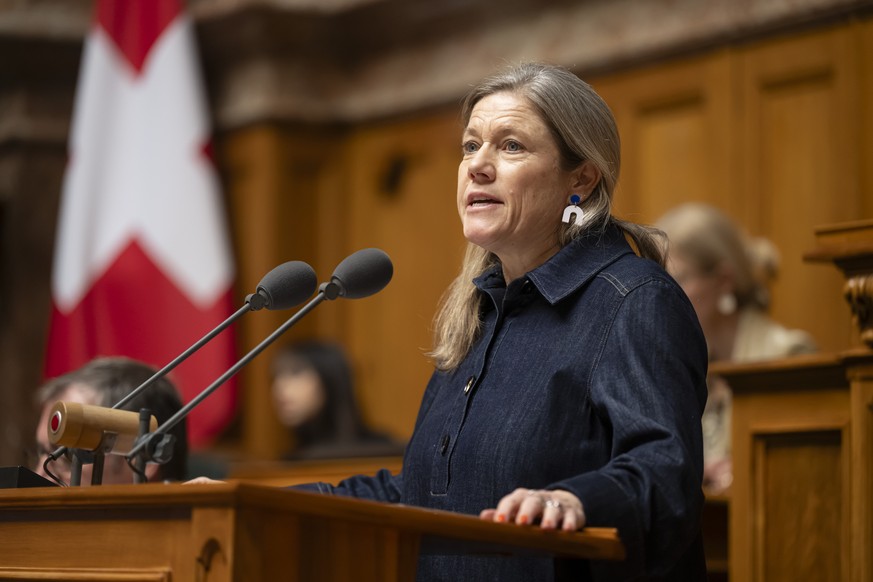 Nationalraetin Florence Brenzikofer, GP-BL, spricht waehrend der Wintersession der Eidgenoessischen Raete, am Donnerstag, 11. Dezember 2025 im Nationalrat in Bern. (KEYSTONE/Anthony Anex)