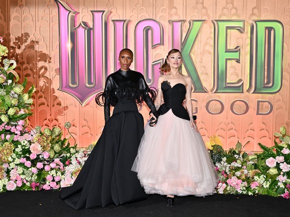 Cynthia Erivo, left, and Ariana Grande attend the premiere of &quot;Wicked: For Good&quot; at Lincoln Center, Monday, Nov. 17, 2025, in New York. (Photo by Evan Agostini/Invision/AP)
Cynthia Erivo,Ari ...