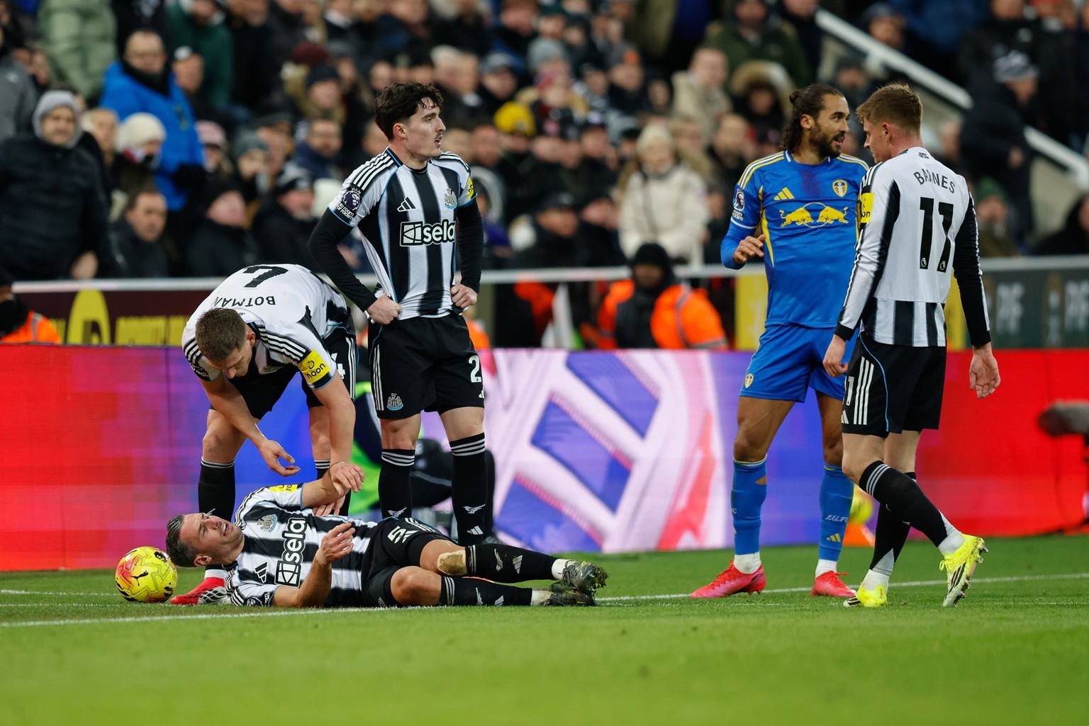 Newcastle United v Leeds United, Premier League Fabian Schar of Newcastle United goes down injured during the Premier League match between Newcastle United and Leeds United at St. James s Park, Newcas ...