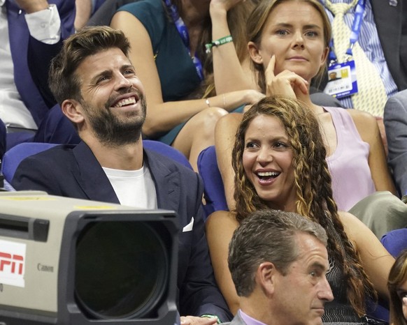 Gerard Pique, left, and Shakira attend the quarterfinals of the U.S. Open tennis championships on Wednesday, Sept. 4, 2019, in New York. (Photo by Greg Allen/Invision/AP)