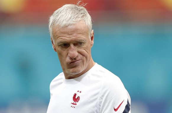 epa09306352 France&#039;s head coach Didier Deschamps leads an official training session at National Arena stadium, in Bucharest, Romania, 27 June 2021. France will face Switzerland in their Round of  ...