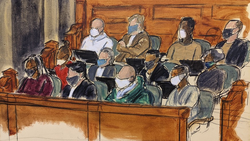 FILE - The main jury panel sits in the jury box waiting to be dismissed after deliberating during Ghislaine Maxwell&#039;s sex trafficking trial, Tuesday, Dec. 21, 2021 in New York. Prosecutors on Wed ...