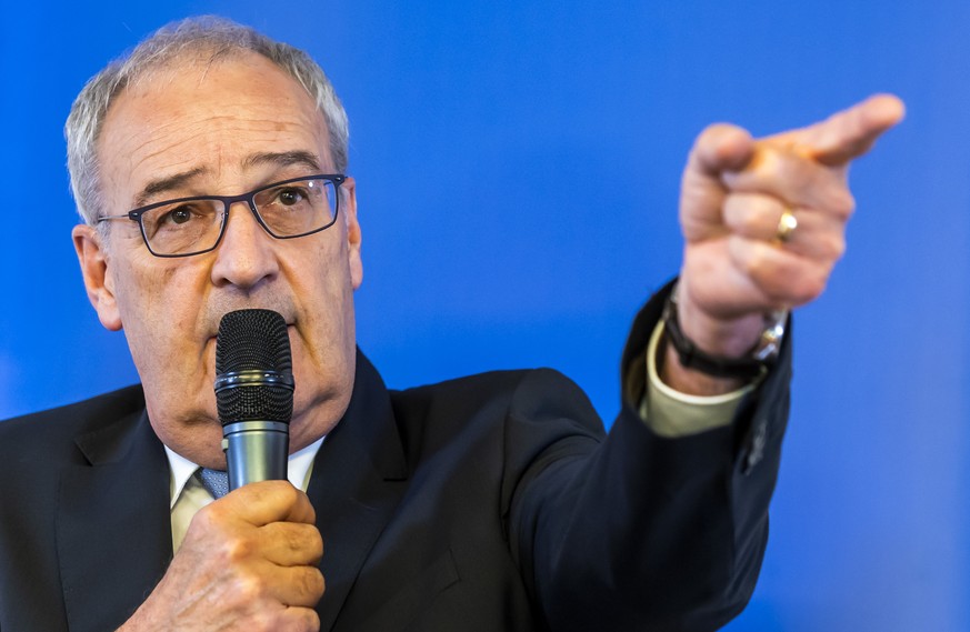 Swiss President Guy Parmelin speaks to the media, during a press conference at the Geneva Press Club, in Geneva, Switzerland, Friday, May 29, 2026. (KEYSTONE/Salvatore Di Nolfi)