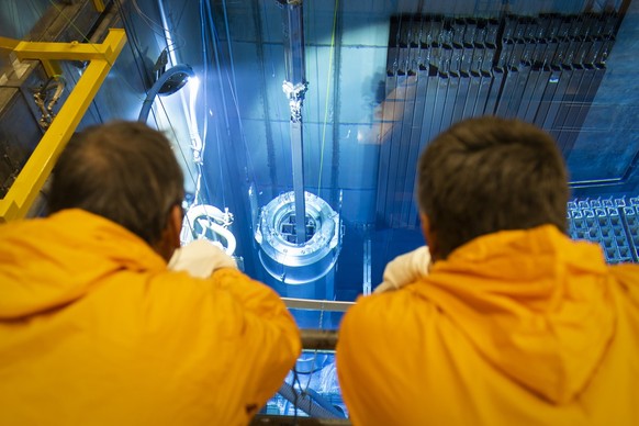 Verladung von Brennelementen in einen Castor (Spezialbehaelter fuer den Transport hochradioaktiver Materialien) im Reaktorgehaeuse, waehrend den Rueckbauarbeiten im Kernkraftwerk Muehleberg, am Mittwo ...