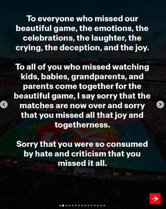 Une diapositive de la longue publication de Gianni Infantino sur Instagram.