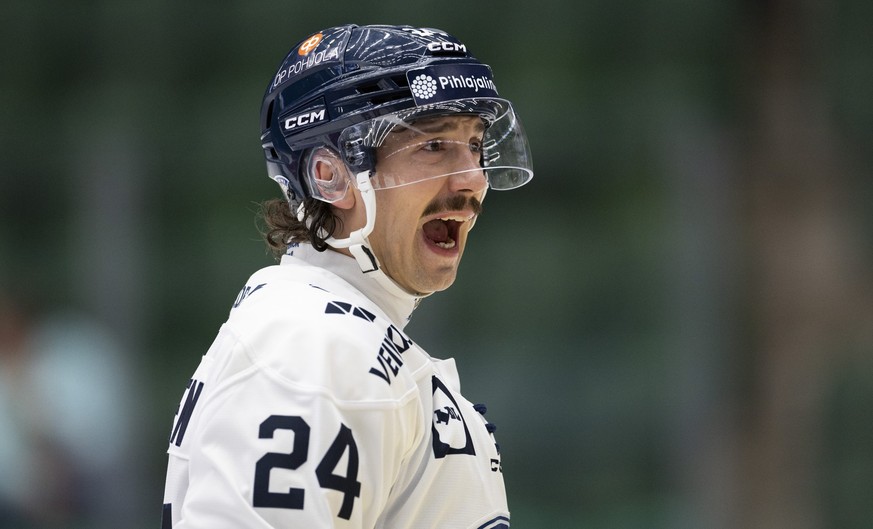 epa12943374 Finland's Hannes Bjorninen reacts during the Beijer Hockey Games match between Finland and Czechia at Catena Arena in Angelholm, Sweden, 09 May 2026. EPA/ANDREAS HILLERGREN SWEDEN OUT