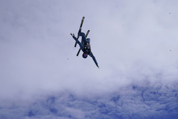 Ukraine&#039;s Dmytro Kotovskyi practices before competing in the World Cup men&#039;s freestyle aerials skiing event, Saturday, Feb. 6, 2021, in Deer Valley, Utah. (AP Photo/Rick Bowmer)