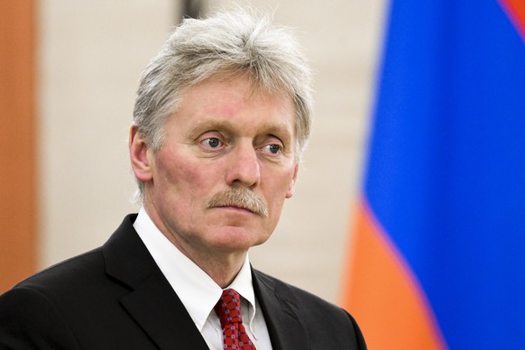 Kremlin spokesman Dmitry Peskov attends the Russia-Armenia talks on the sidelines of the Eurasian Economic Union Forum at the Grand Kremlin Palace in Moscow, Russia, Thursday, May 25, 2023. (Ilya Pita ...