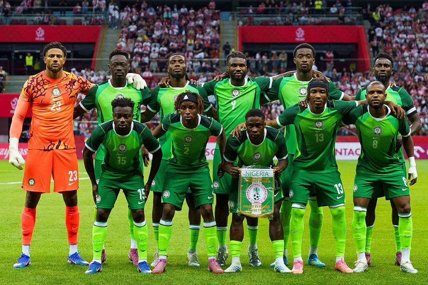 WARSAW, POLAND - JUNE 3: Nigeria players pose for a team photo prior to the international friendly match between Poland and Nigeria at PGE Narodowy on June 3, 2026 in Warsaw, Poland. (Photo by Kazimie ...