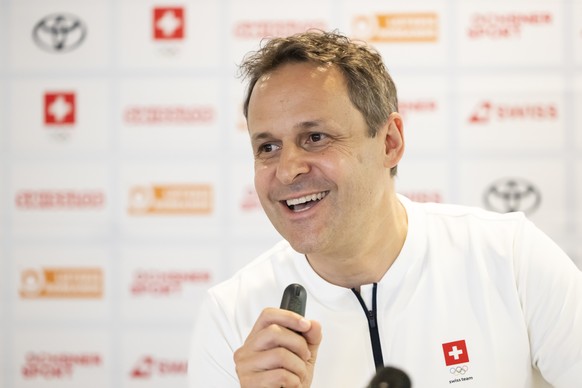 Ralph Stoeckli, Chef de Mission von Swiss Olympic, spricht waehrend einer Medienkonferenz vor den Olympischen Spielen 2024 in Paris, am Montag, 8. Juli 2024 in Dieitikon. (KEYSTONE/Michael Buholzer)