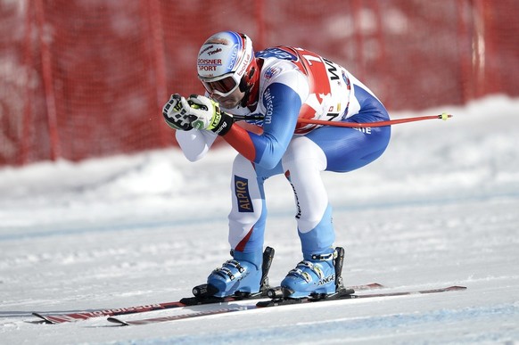 Swiss ski racer Didier Defago during the second downhill training at the FIS Ski World Cup at the Lauberhorn in Wengen, Switzerland, Wednesday, January 16, 2013. (KEYSTONE/Peter Schneider)