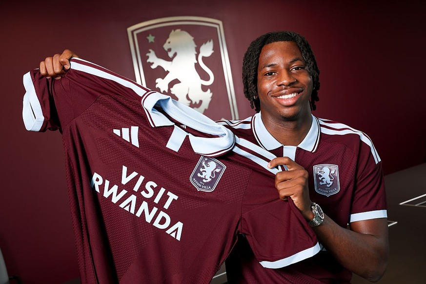BIRMINGHAM, ENGLAND - JULY 17: Johan Manzambi of Aston Villa poses for a picture at Bodymoor Heath training ground on July 17, 2026 in Birmingham, England. (Photo by Neville Williams/Aston Villa FC vi ...