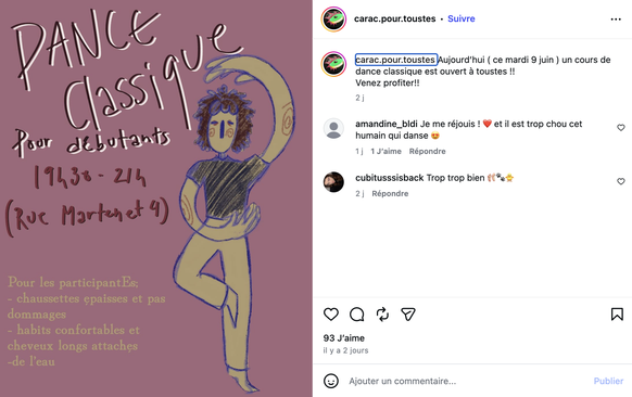 Activité de danse classique pour débutants proposée.