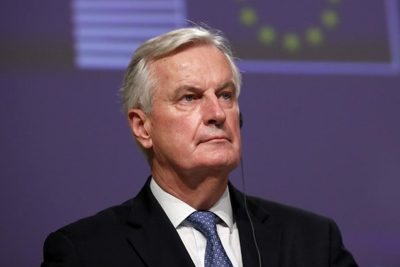 European Commission&#039;s Head of Task Force for Relations with the United Kingdom Michel Barnier addresses a media conference on Brexit negotiations at EU headquarters in Brussels, Thursday, Dec. 24 ...