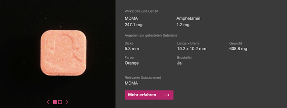 Saferparty warnt auch vor der extrem hochdosierten MDMA-Pille «Snapchat».