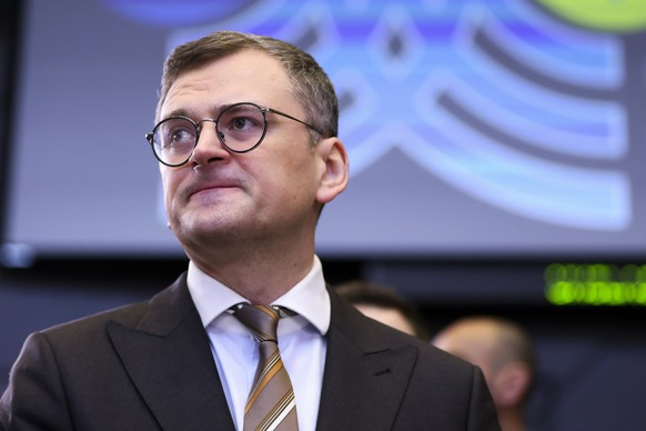 Ukraine&#039;s Foreign Minister Dmytro Kuleba attends a meeting of the NATO-Ukraine Council at NATO headquarters in Brussels, Thursday, April 4, 2024. NATO celebrates on Thursday 75 years of collectiv ...