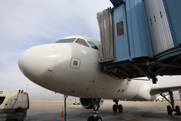 epa11770016 A grounded Airbus A320 of SyrianAir at Damascus Airport in Damascus, Syria, 11 December 2024, after rebels took control of the facility. All arrivals and departures from Damascus Internati ...