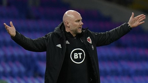 epa09102321 Wales&#039; manager Rob Page reacts at the end of the international friendly match between Wales and Mexico in Cardiff, Britain, 27 March 2021. EPA/TIM KEETON