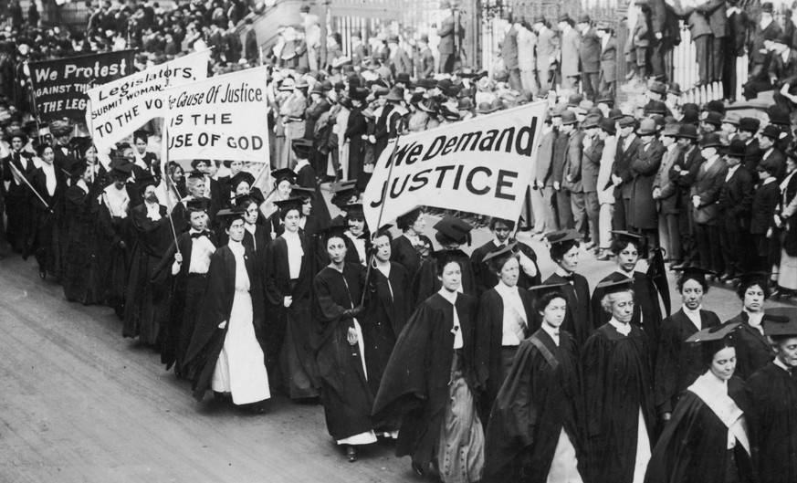 A Photograph of a Suffragette Parade in New York City, circa 1910. (Photo by Fotosearch/Getty Images)