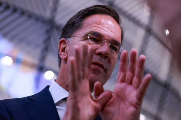 epa11728604 NATO Secretary General Mark Rutte speaks during meeting of the defence segment of the European Foreign Affairs Council, in Brussels, Belgium, 19 November 2024. The Council will discuss EU  ...