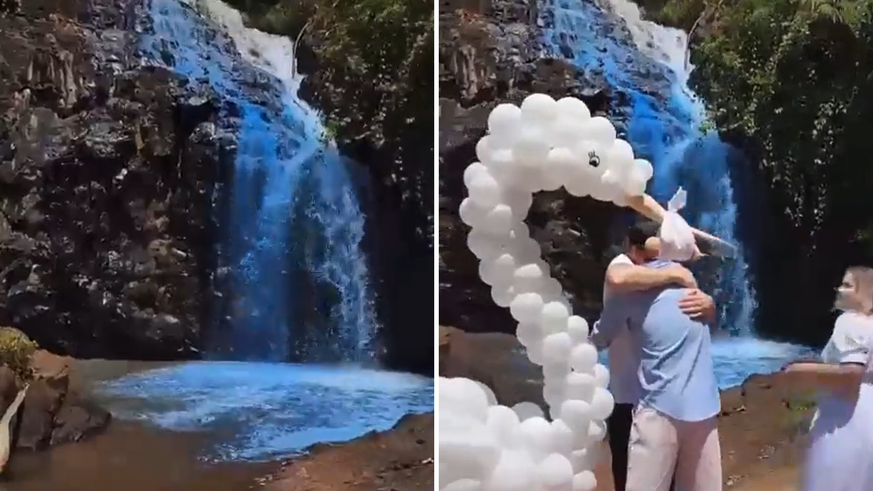 Au Brésil, un couple a coloré une cascade en bleu pour révéler le sexe de leur enfant.