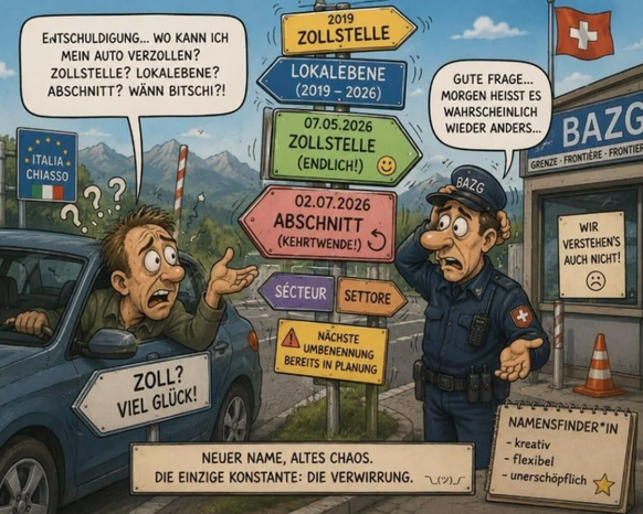 Cette caricature, générée par des employés à l'aide d'une intelligence artificielle, circule au siège des douanes à Berne.