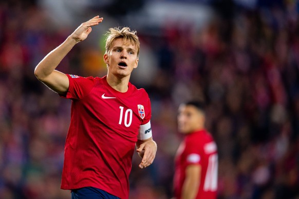 220927 Martin odegaard of Norway during the Nations League football match between Norway and Serbia on September 27, 2022 in Oslo. Photo: Vegard Grott / BILDBYRAN / kod VG / VG0362 bbeng fotboll footb ...