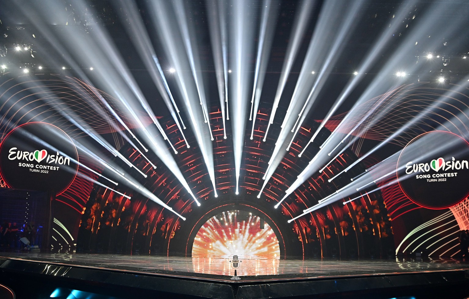 epa09947229 The stage prior the the Grand Final of the 66th annual Eurovision Song Contest (ESC 2022) in Turin, Italy, 14 May 2022. EPA/Alessandro Di Marco