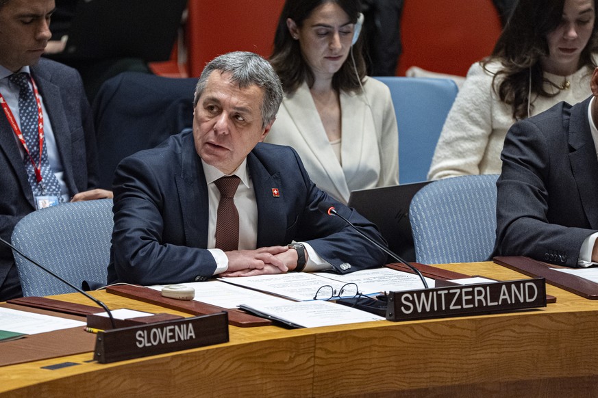 Ignazio Cassis, minister of foreign affairs for Switzerland, speaks on Tuesday, Jan. 23, 2024, at United Nations Headquarters. (AP Photo/Peter Afriyie)