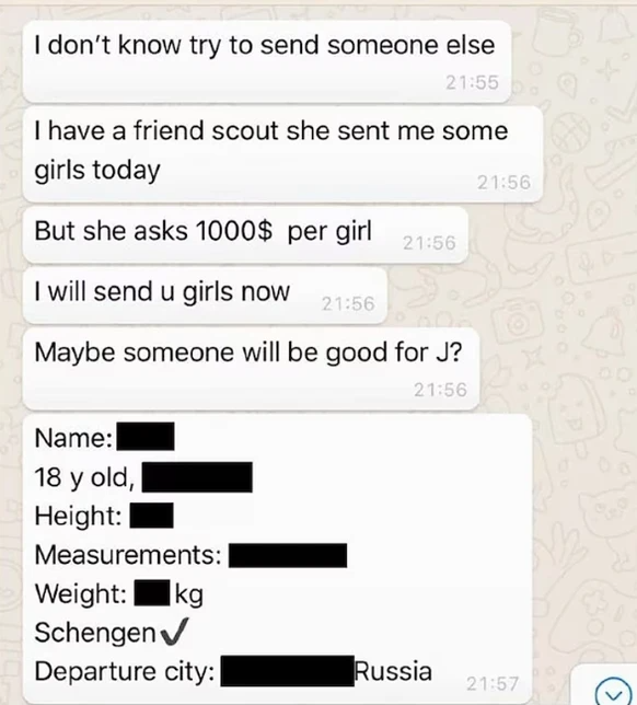 Screenshot d'une conversation dans l'affaire Epstein.