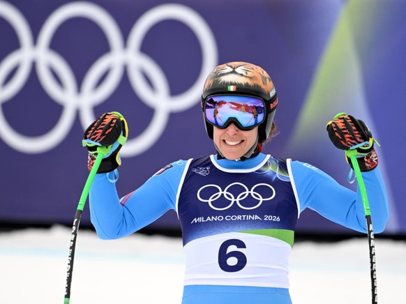 Federica Brignone jubile à l'arrivée du Super-G olympique