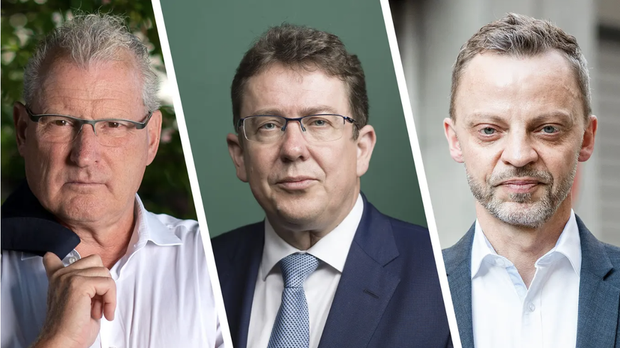 De gauche à droite: Heinz Tännler, Albert Rösti et Hans-Ueli Vogt entrent dans la course pour un poste au Conseil fédéral. Qui figurera sur le ticket de l'UDC?