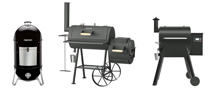 smokers: Vertical, offset and pellet smokers (v.l.) BBQ texas essen food kochen fleisch