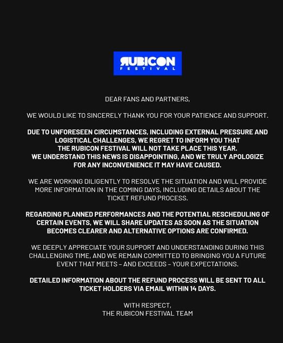 Le festival Rubicon a dû annuler son édition 2025.