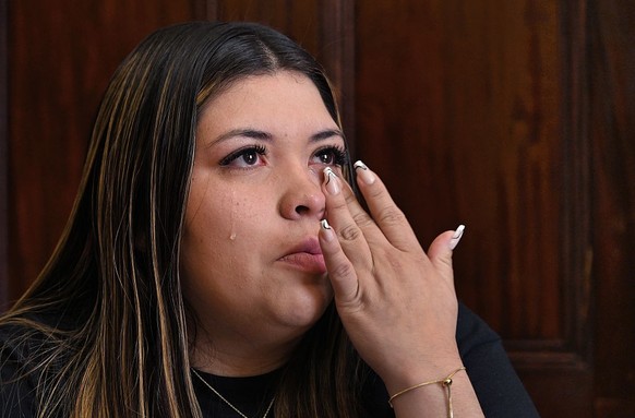 HYATTSVILLE, MD- APR 17: Jennifer Vasquez Sura, the wife of Kilmar Abrego Garcia, is dealing with the stress of not knowing the future for her husband who is being held in a prison in El Salvador. She ...