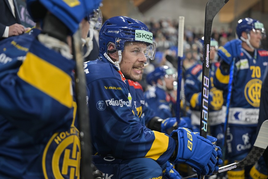 Lukas Frick (HCD) im Eishockey Spiel der National League zwischen dem HC Davos, HCD, und dem Lausanne HC, LHC, am Dienstag, 9. September 2025, in der zondacrypto-Arena in Davos. (KEYSTONE/Gian Ehrenze ...