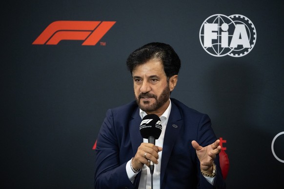epa10139469 Emirati Mohammed Bin Sulayem, President of FIA, attends a press conference of the Formula One Grand Prix of Belgium at the Spa-Francorchamps race track in Stavelot, Belgium, 26 August 2022 ...