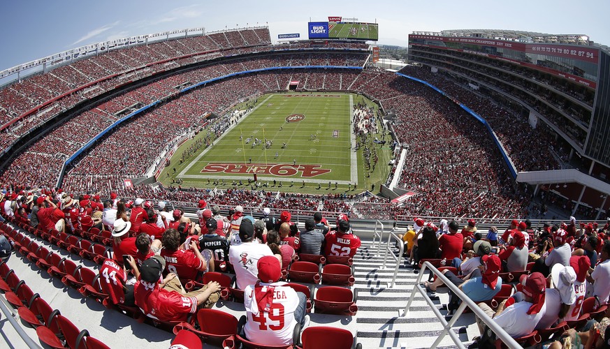 FILE - Fans watch during the first half of an NFL football game between the San Francisco 49ers and the Carolina Panthers at Levi&#039;s Stadium in Santa Clara, Calif., Sunday, Sept. 10, 2017. There a ...
