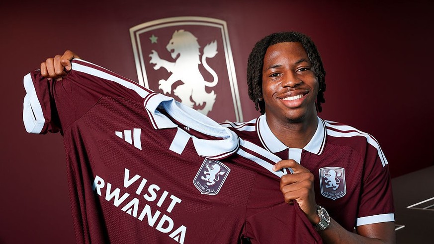 BIRMINGHAM, ENGLAND - JULY 17: Johan Manzambi of Aston Villa poses for a picture at Bodymoor Heath training ground on July 17, 2026 in Birmingham, England. (Photo by Neville Williams/Aston Villa FC vi ...