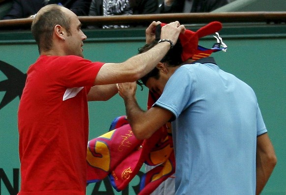 epa01754562 A spectator accosts Switzerland&#039;s Roger Federer on the court during his final match against Sweden&#039;s Robin Soderling in the French Open tennis tournament at Roland Garros in Pari ...