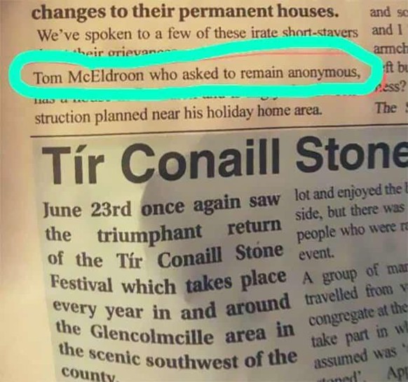 «Tom McEldroon, qui a demandé à rester anonyme».