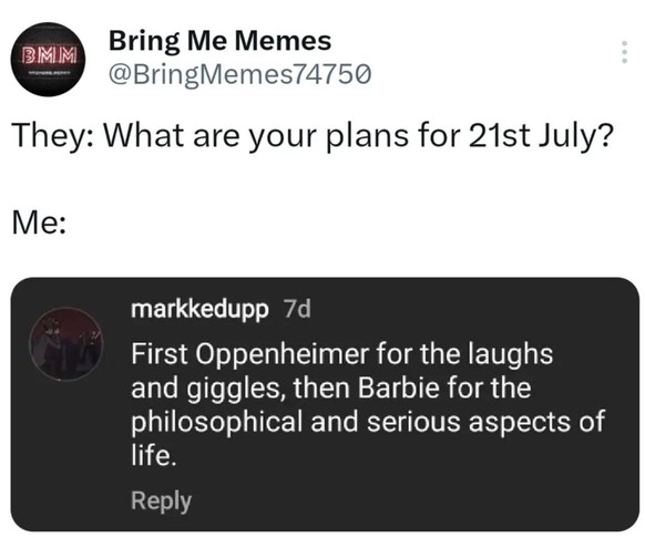 barbie oppenheimer barbenheimer meme

https://www.instagram.com/p/CtZKjlHNH7e/