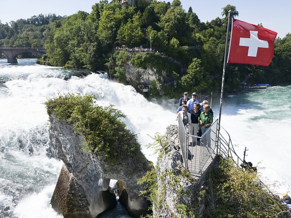 Apr�s avoir gravi le rocher des Chutes du Rhin, les conseillers f�d�raux se sont rendus au ch�teau de W�rth, o� ils ont rencontr� les m�dias.