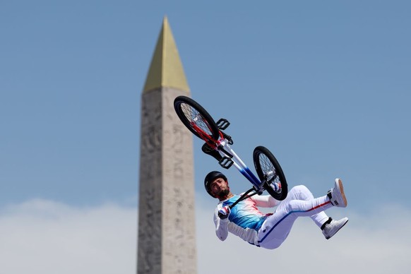 PARIS, FRANCE - JULY 31: Anthony Jeanjean of Team France competes during the BMX Freestyle Men&#039;s Park Final - Round 2 on day five of the Olympic Games Paris 2024 at Place de la Concorde on July 3 ...